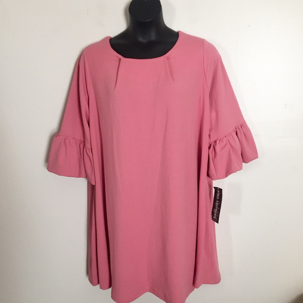 NWT Nina Leonard Shift Dress Sz 24w 26w Pink Pleat